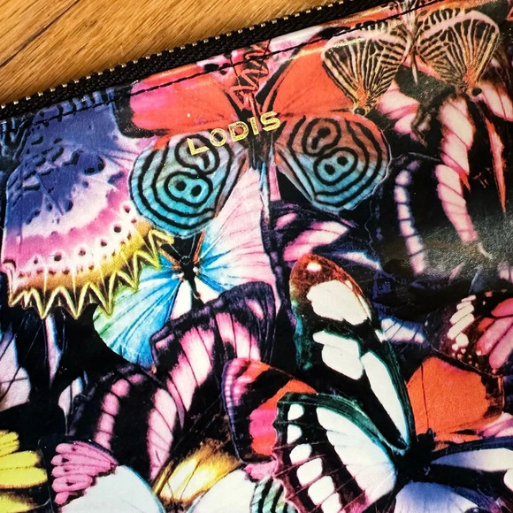 Lodis Colorful Butterfly Patent Leather Wristlet & Matching Wallet Coin Purse - Picture 8 of 8
